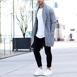 Dunkelgraue Strickjacke mit einer offenen Front kombinieren – 39 Herren Outfits