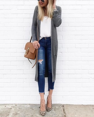 Dunkelgraue Strickjacke mit einer offenen Front kombinieren – 188 Damen Outfits