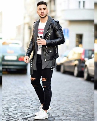 Dunkelgraue Strickjacke mit einer offenen Front kombinieren – 39 Herren Outfits