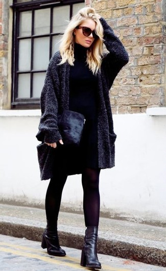 Dunkelgraue Strickjacke mit einer offenen Front kombinieren – 188 Damen Outfits