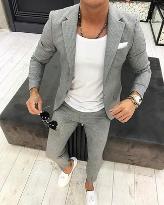 Dunkelgraue vertikal gestreifte Jacke kombinieren – 108 Herren Outfits