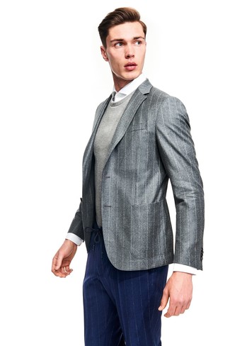 Dunkelgraue vertikal gestreifte Jacke kombinieren – 108 Herren Outfits