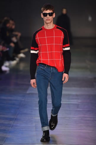 Pullover mit einem Rundhalsausschnitt mit Karomuster kombinieren – 23 Herren Outfits