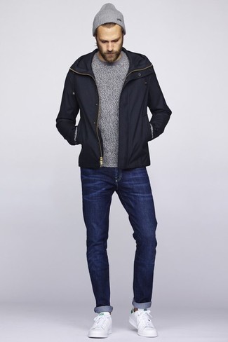Wie Pullover mit einem Rundhalsausschnitt mit Bomberjacke zu kombinieren – 334 Herren Outfits