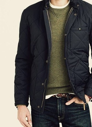 Wie Pullover mit einem Rundhalsausschnitt mit Bomberjacke zu kombinieren – 334 Herren Outfits