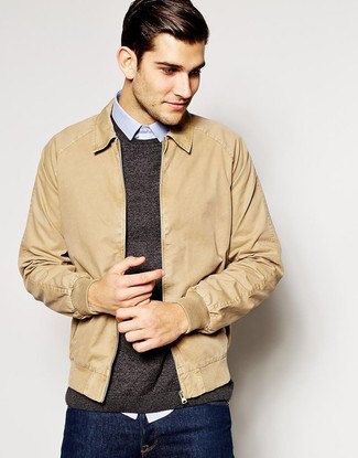 Wie Pullover mit einem Rundhalsausschnitt mit Bomberjacke zu kombinieren – 334 Herren Outfits