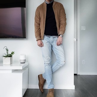 Wie Pullover mit einem Rundhalsausschnitt mit Bomberjacke zu kombinieren – 334 Herren Outfits