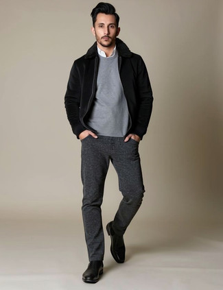 Wie Pullover mit einem Rundhalsausschnitt mit Langarmhemdes zu kombinieren – 60 Winter Herren Outfits