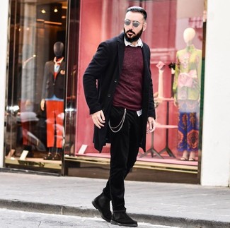 Wie Pullover mit einem Rundhalsausschnitt mit Langarmhemdes zu kombinieren – 1486+ Herren Outfits