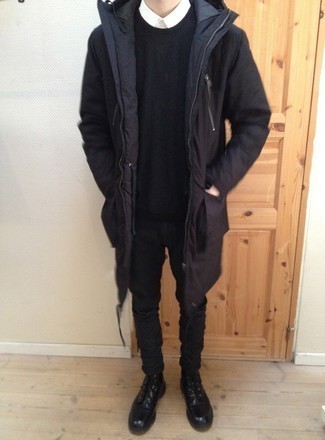 Wie Pullover mit einem Rundhalsausschnitt mit Langarmhemdes zu kombinieren – 60 Winter Herren Outfits