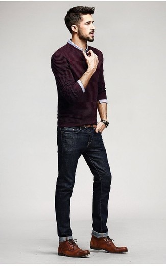 Wie Pullover mit einem Rundhalsausschnitt mit Langarmhemdes zu kombinieren – 1486+ Herren Outfits