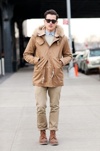 Wie Pullover mit einem Rundhalsausschnitt mit Langarmhemdes zu kombinieren – 60 Winter Herren Outfits