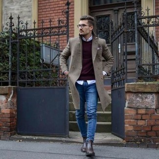 Wie Pullover mit einem Rundhalsausschnitt mit Langarmhemdes zu kombinieren – 1486+ Herren Outfits