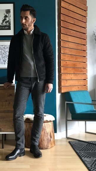 Wie Pullover mit einem Rundhalsausschnitt mit Langarmhemdes zu kombinieren – 60 Winter Herren Outfits
