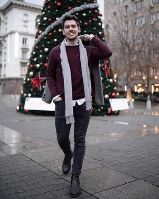 Wie Pullover mit einem Rundhalsausschnitt mit Langarmhemdes zu kombinieren – 60 Winter Herren Outfits