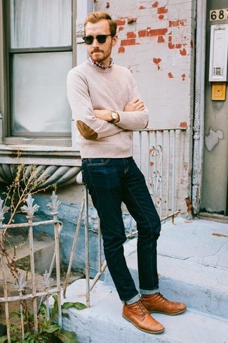 Wie Pullover mit einem Rundhalsausschnitt mit Langarmhemdes zu kombinieren – 1486+ Herren Outfits