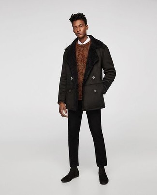 20 Jährige: Wie Pullover mit einem Rundhalsausschnitt mit Langarmhemdes zu kombinieren – 13 Winter Herren Outfits