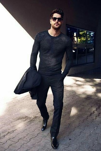 Wie Pullover mit einem Rundhalsausschnitt mit Anzuges zu kombinieren – 181 Herren Outfits
