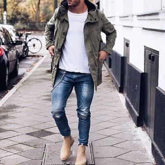 Wie T-Shirt mit einem Rundhalsausschnitt mit Chelsea Boots zu kombinieren – 1585+ Herren Outfits