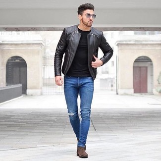 Wie T-Shirt mit einem Rundhalsausschnitt mit Chelsea Boots zu kombinieren – 1585+ Herren Outfits