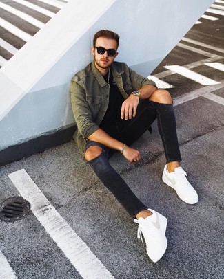 Wie T-Shirt mit einem Rundhalsausschnitt mit Shirtjacke zu kombinieren – 118 Lässige Herren Outfits