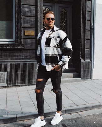 Wie T-Shirt mit einem Rundhalsausschnitt mit Shirtjacke zu kombinieren – 2000+ Herren Outfits