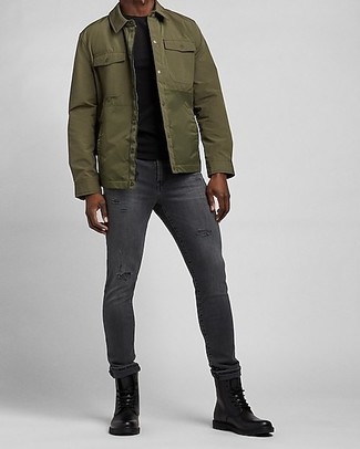 Wie T-Shirt mit einem Rundhalsausschnitt mit Shirtjacke zu kombinieren – 2000+ Herren Outfits