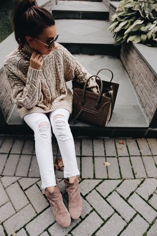 Welche Rollkragenpullover mit dunkelbrauner Stiefeletten zu tragen – 39 Damen Outfits