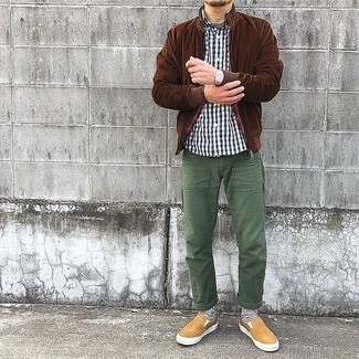 Welche Kurzarmhemden mit dunkelbrauner Bomberjacke zu tragen – 47 Herren Outfits