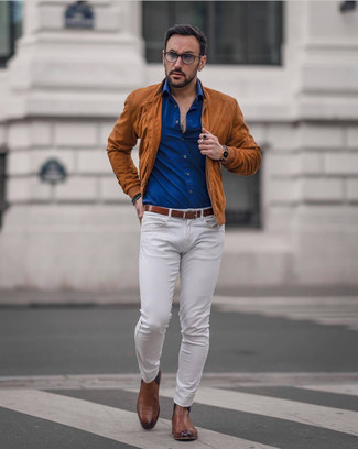 Welche Kurzarmhemden mit dunkelbrauner Bomberjacke zu tragen – 47 Herren Outfits