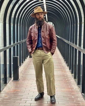 Welche Kurzarmhemden mit dunkelbrauner Bomberjacke zu tragen – 47 Herren Outfits