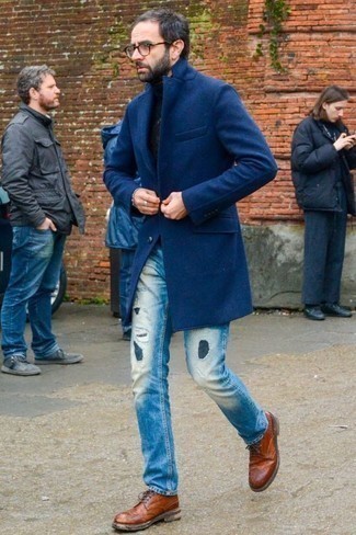 Dunkelbraune Brogues kombinieren – 2 Casual Herren Outfits kalt Wetter