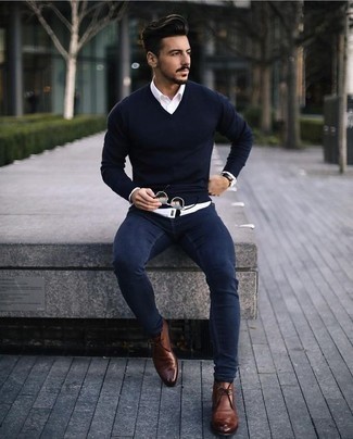 Welche enge Jeans mit dunkelbrauner Chukka-Stiefel zu tragen – 44 Herren Outfits