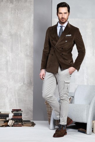 Dunkelbraunes Zweireiher-Sakko kombinieren – 34 Frühling Herren Outfits