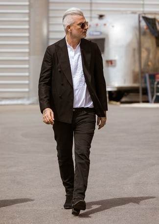 Dunkelbraunes Zweireiher-Sakko kombinieren – 34 Frühling Herren Outfits