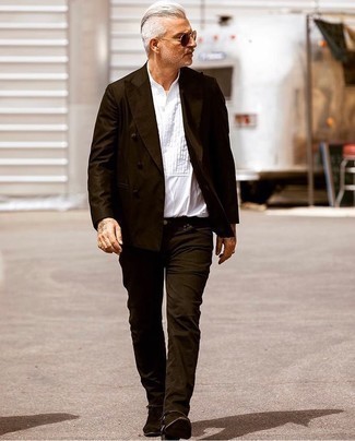 Dunkelbraunes Zweireiher-Sakko kombinieren – 34 Frühling Herren Outfits