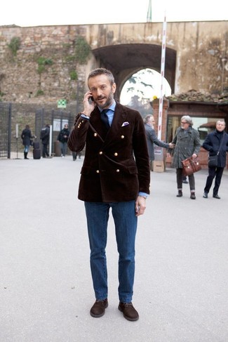 Dunkelbraunes Zweireiher-Sakko kombinieren – 34 Frühling Herren Outfits
