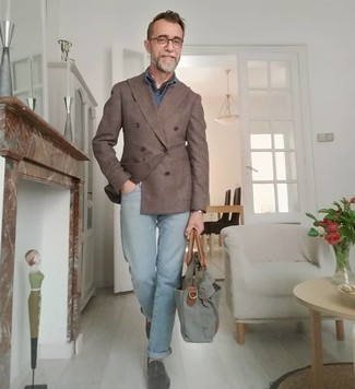 Dunkelbraunes Zweireiher-Sakko kombinieren – 34 Frühling Herren Outfits