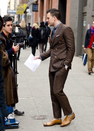 Welche Doppelmonks mit dunkelbrauner Anzughose zu tragen – 50 Herren Outfits