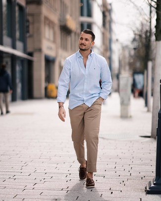 Welche Chinohosen mit dunkelbrauner Mokassins zu tragen – 66 Herren Outfits