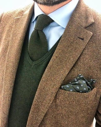 Dunkelbraunes Wollsakko mit Fischgrätenmuster kombinieren – 38 Herren Outfits