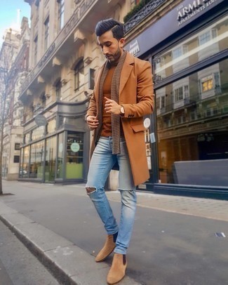 Dunkelbraunen Schal mit Hahnentritt-Muster kombinieren – 7 Herren Outfits