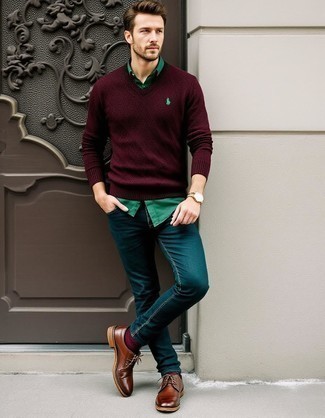 Dunkelbraune Leder Brogues kombinieren – 785+ Herren Outfits
