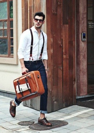 Dunkelbraune Leder Brogues kombinieren – 785+ Herren Outfits
