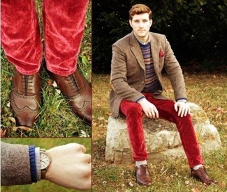 Dunkelbraune Leder Brogues kombinieren – 785+ Herren Outfits
