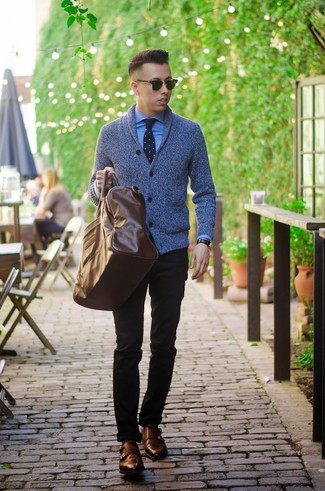 Dunkelbraune Doppelmonks aus Leder kombinieren – 904+ Herren Outfits