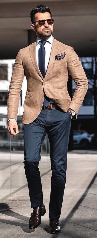 Dunkelbraune Doppelmonks aus Leder kombinieren – 904+ Herren Outfits