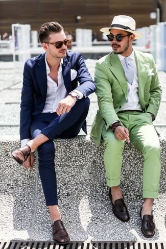 Dunkelbraune Doppelmonks aus Leder kombinieren – 904+ Herren Outfits
