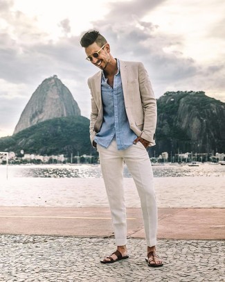 Dunkelbraune Leder Zehensandalen kombinieren – 43 Herren Outfits