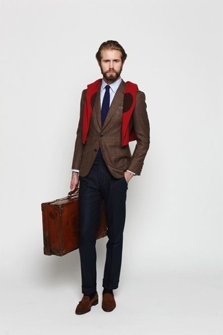 Dunkelbraunes Sakko mit Schottenmuster kombinieren – 389 Herren Outfits